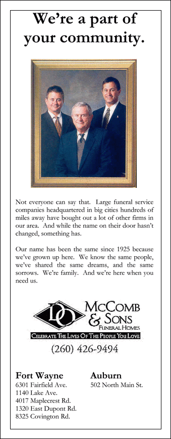 D. O. McComb & Sons Funeral Homes ad