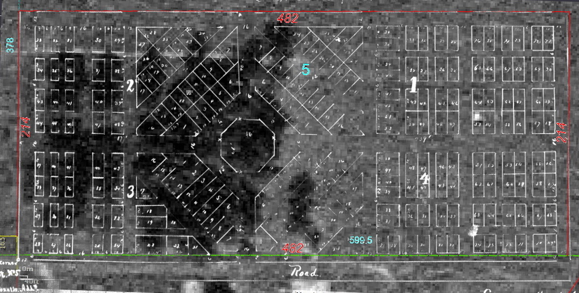 Masonic Cemetery aerial photo with play overlay, 1938