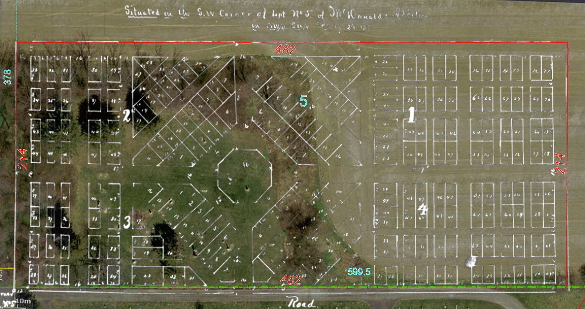 Masonic Cemetery aerial photo with plat overlay, 2018