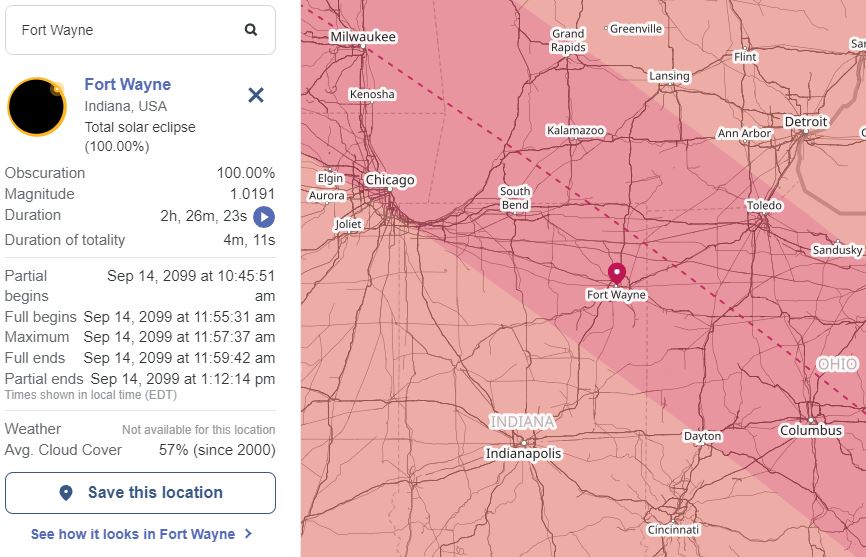 100% Fort Wayne Total Cliipse September 14, 2099