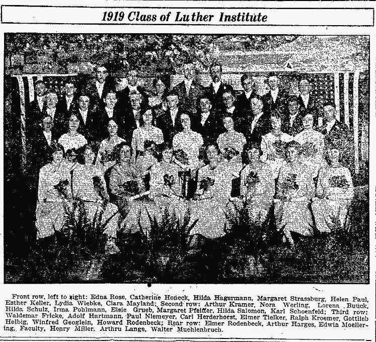 1919 Class of Luther Institute Fort Wayne, Indiana from June 24, 1919 News-Sentinel newspaper