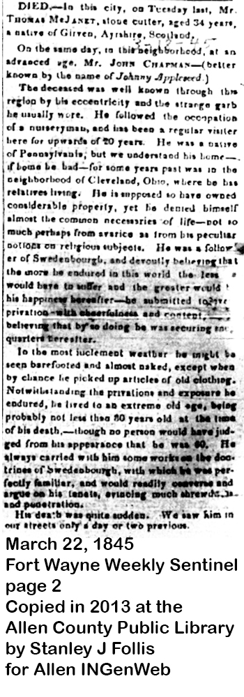 1845 newspaper obituary