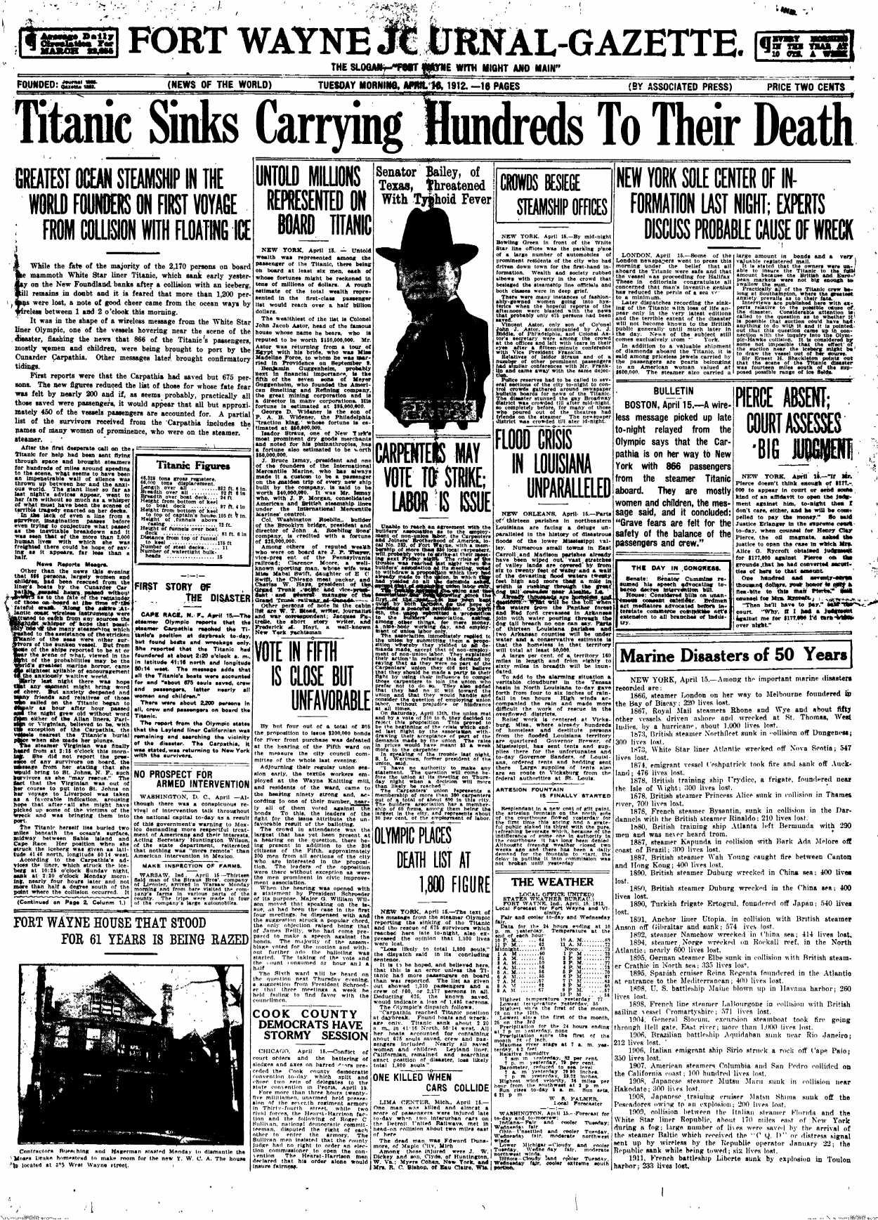 Titanic sinks The Journal Gazette