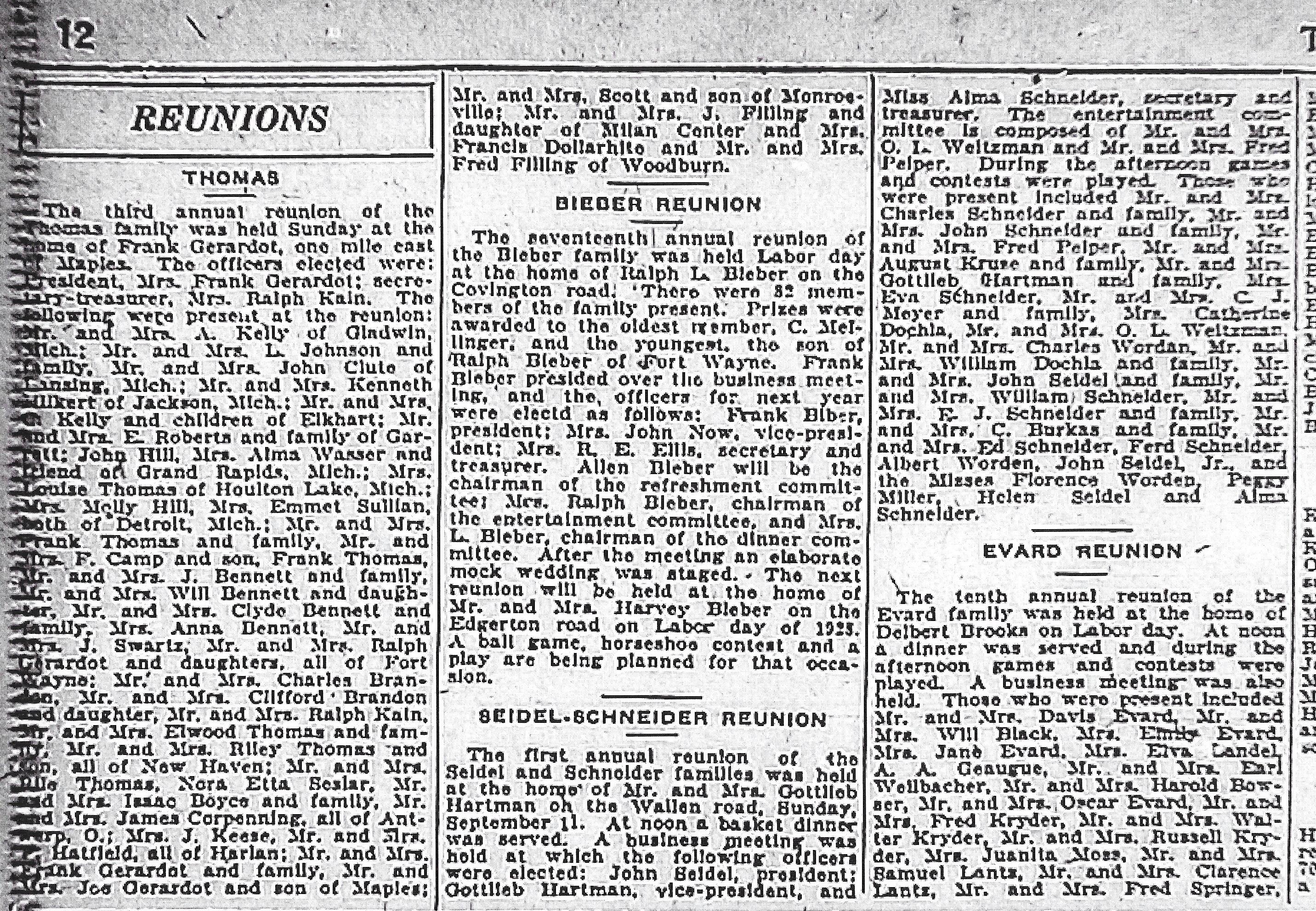 1927 family reunions in newspaper