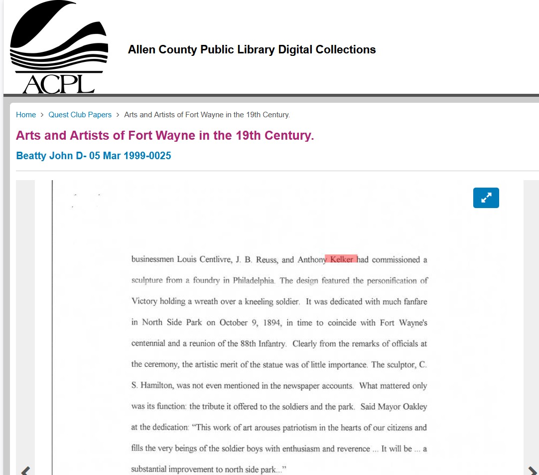 October 9, 1894 Anthony Kelker Civil War Sculpture Dedication Lawton Park