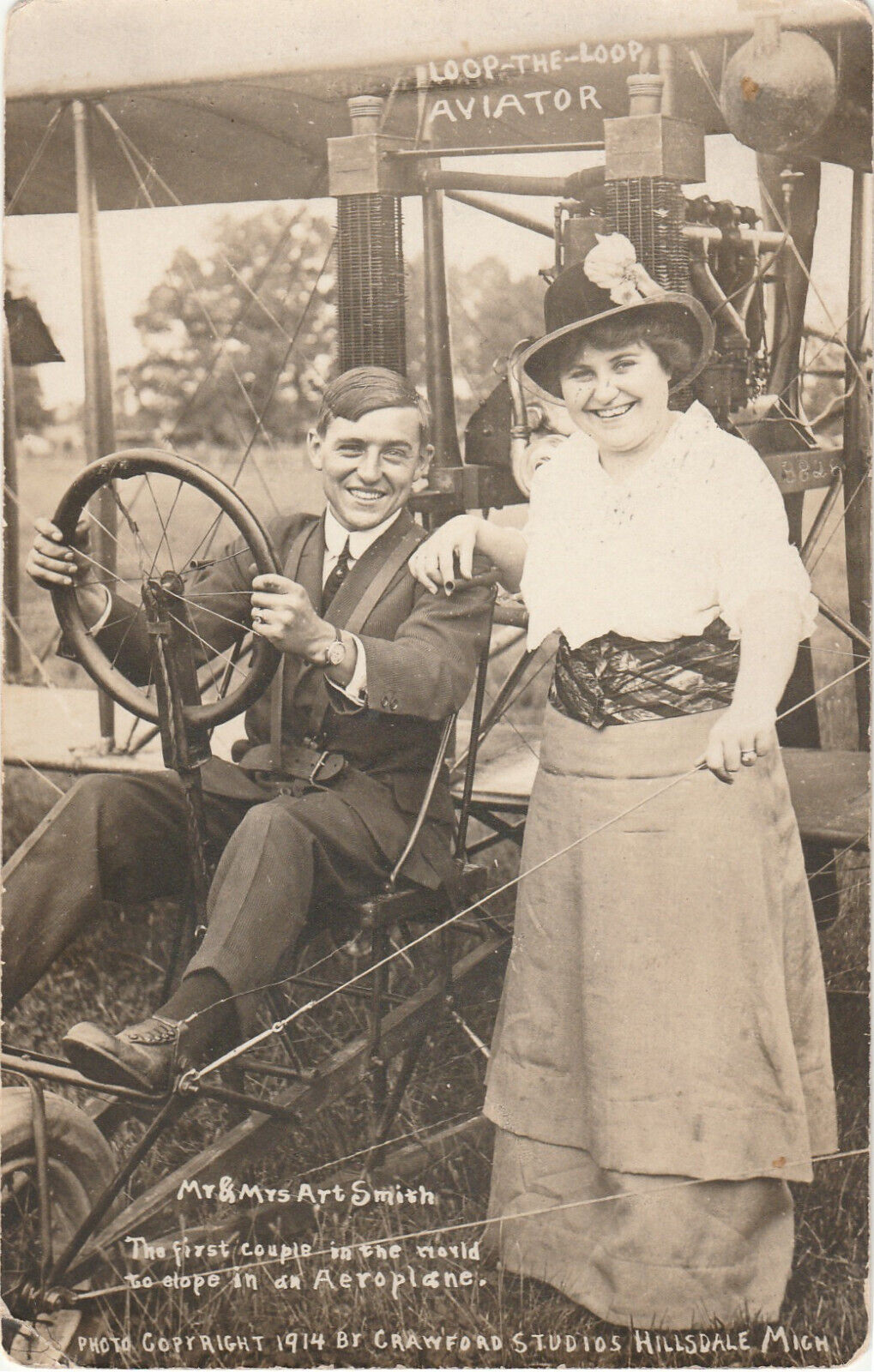 1914 pilot Art Smith & wife Amy (World's first couple to elope in an aeroplane!