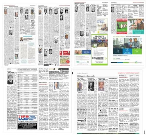 December 13, 2020 four pages of obituaries in The Journal Gazette