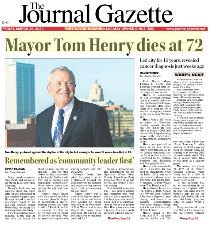 Mayor Tom Henry dies at 72
