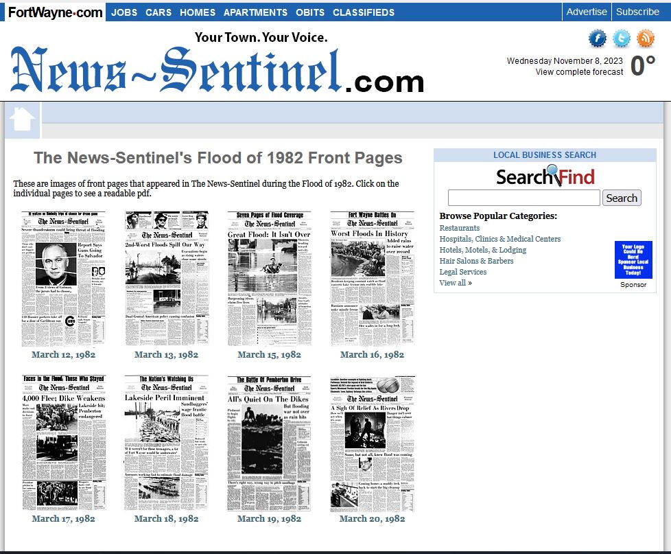 1982 Flood The News-Sentinel front page images