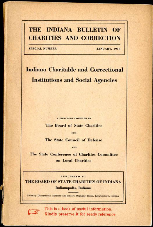 January 1918 Indiana charitable, correctional institutions, and social agencies