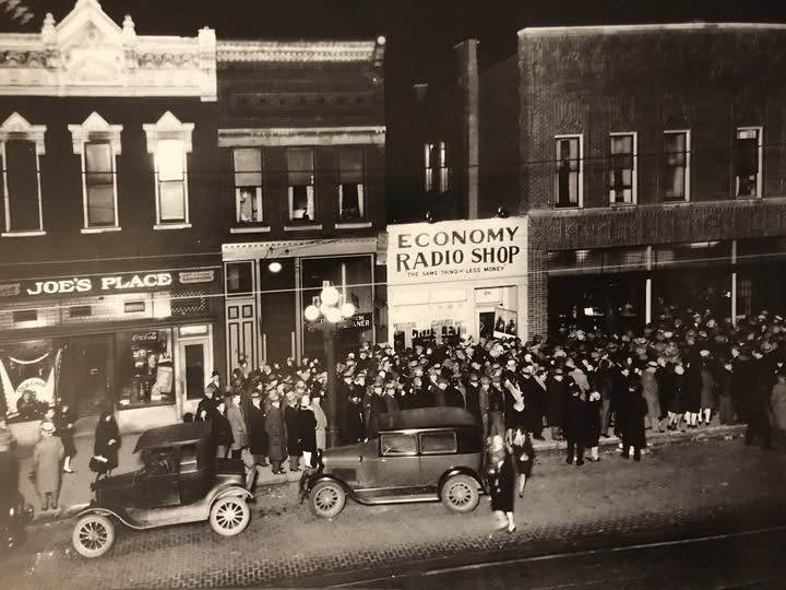 1929 one week after stock market crash in front of WOWO radio