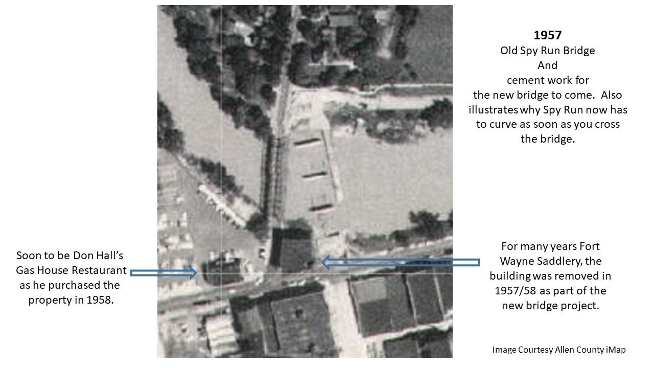 1957 aerial photo of the Spy Run Bridge