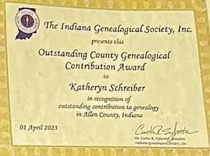 Katheryn Schreiber award certificate